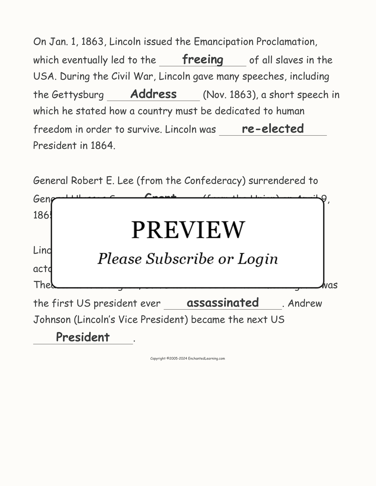 Abraham Lincoln: Cloze Activity interactive worksheet page 4